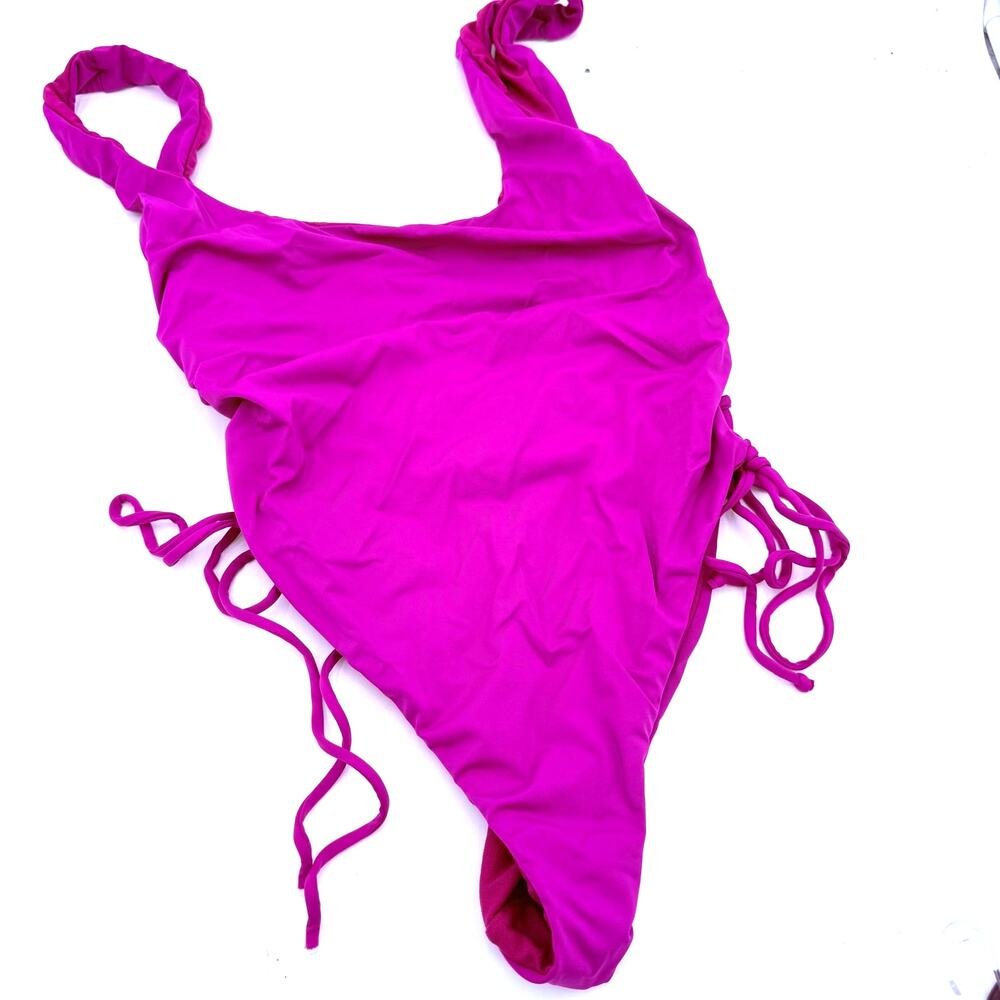 The BIkini Lab Women's Fuchsia Lace Up Sides One Piece Swimsuit Size Medium